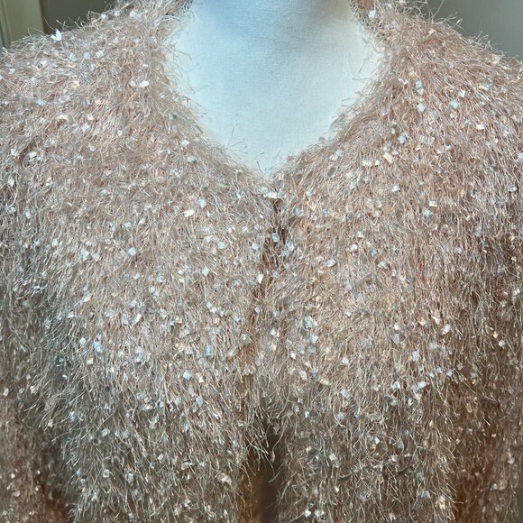 Alfani Silver Peony Pink confetti fringe jacket, Size Medium - Picture 2 of 12